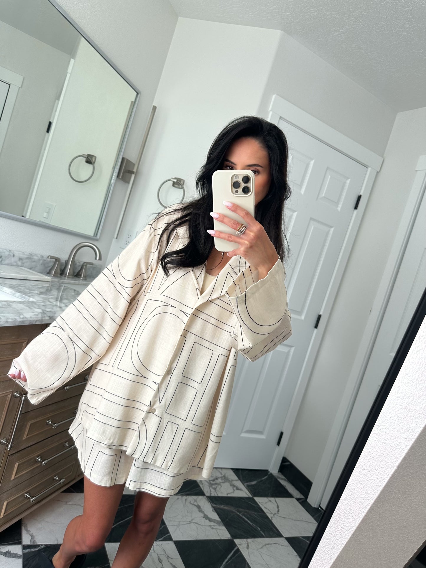 Cream linen blend Shorts Set