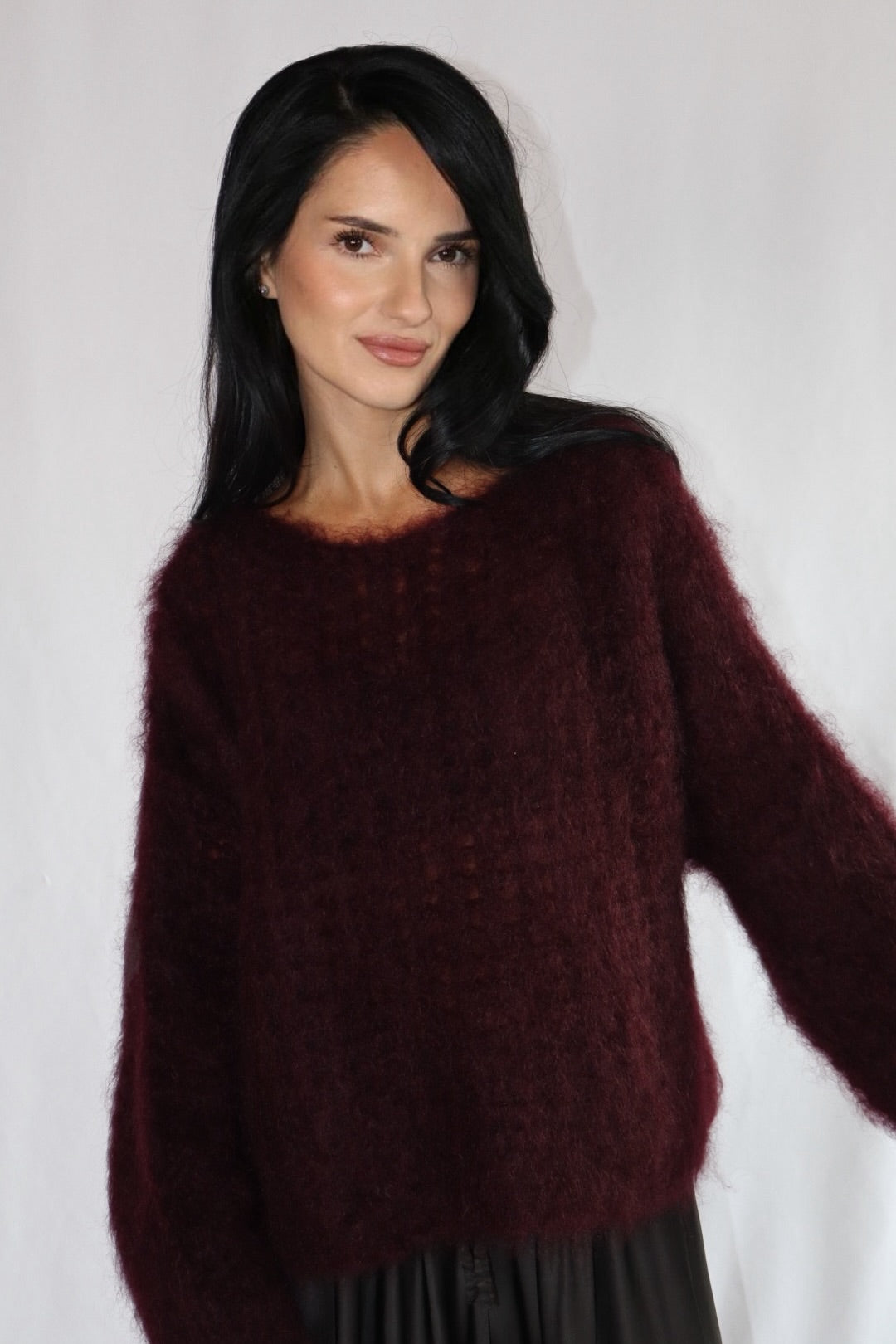 burgundy fluffy sweater