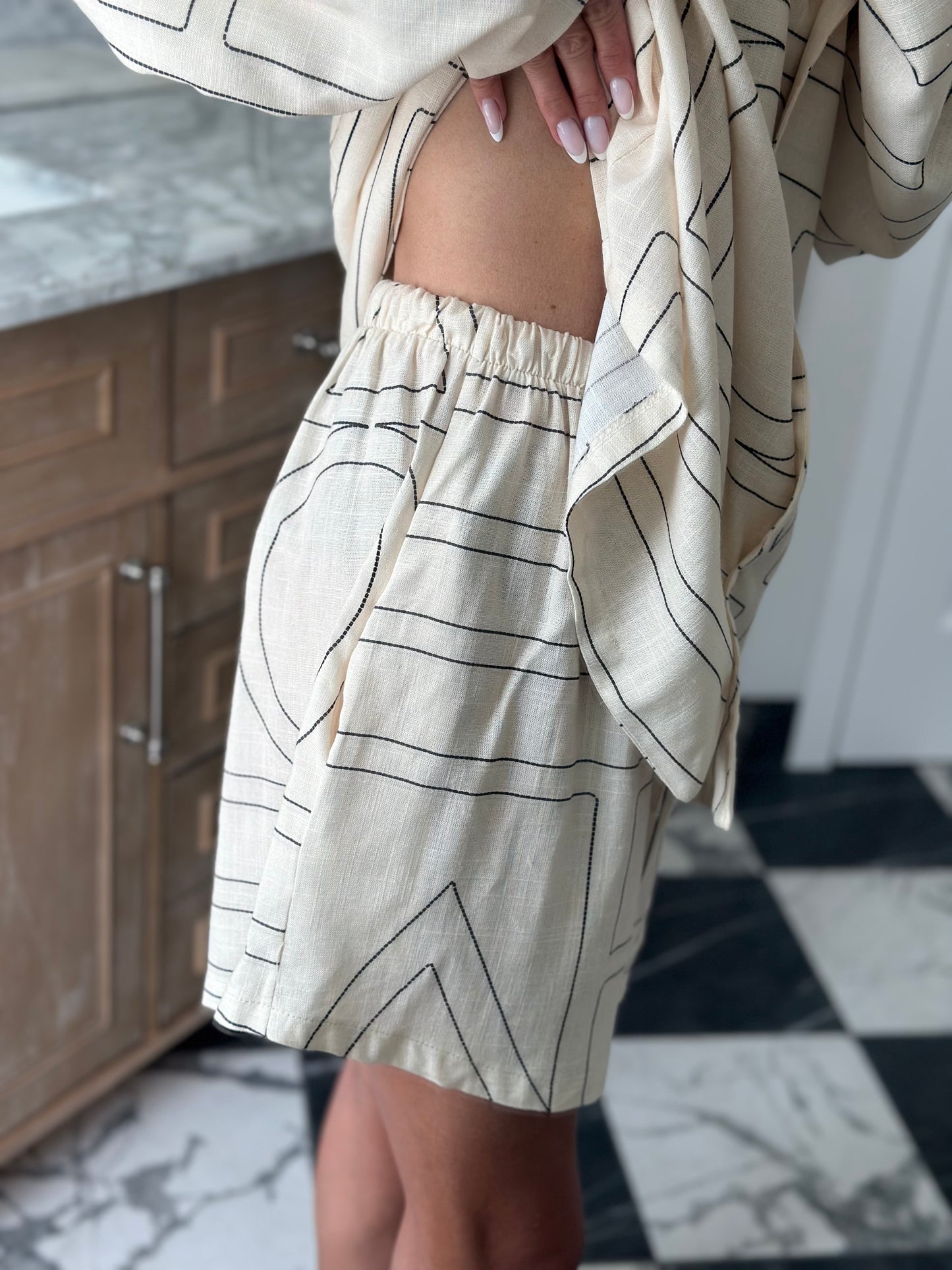 Cream linen blend Shorts Set