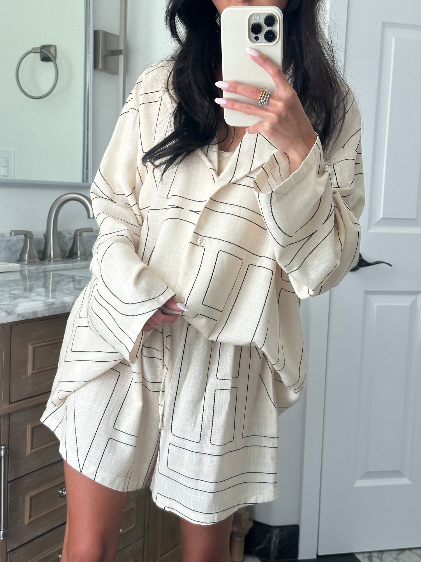Cream linen blend Shorts Set