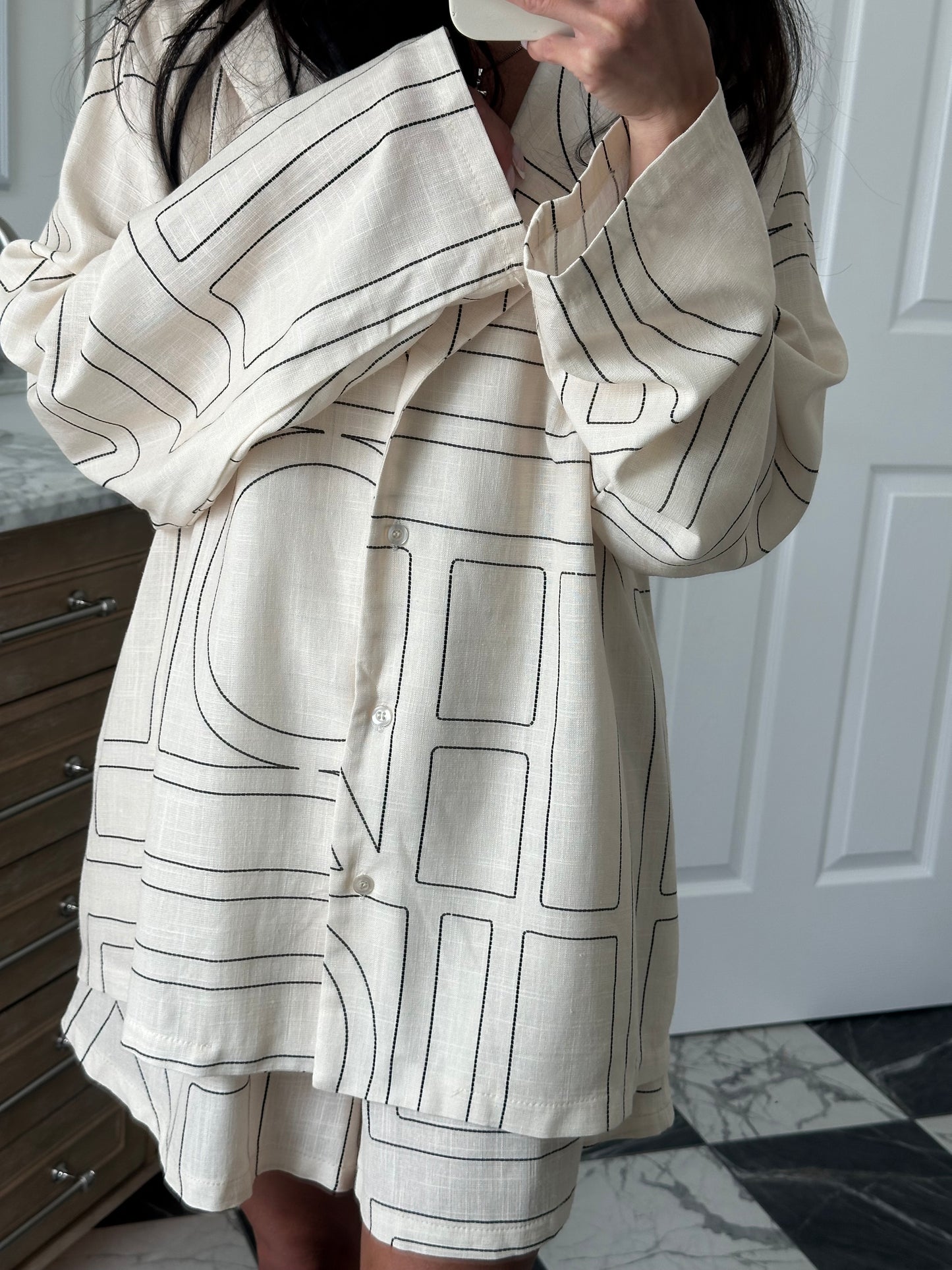 Cream linen blend Shorts Set