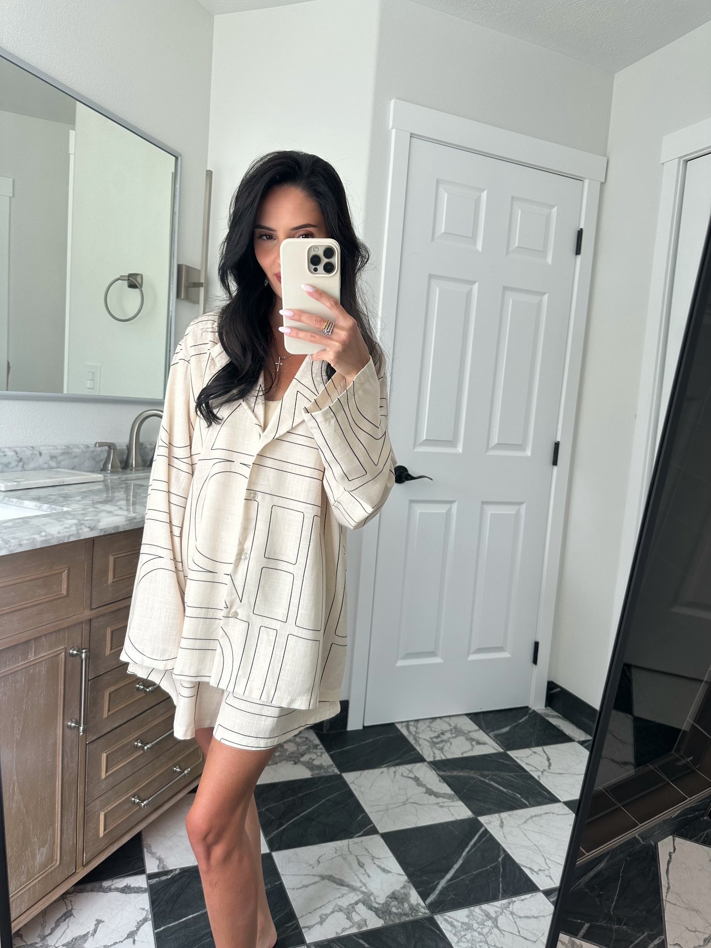 Cream linen blend Shorts Set
