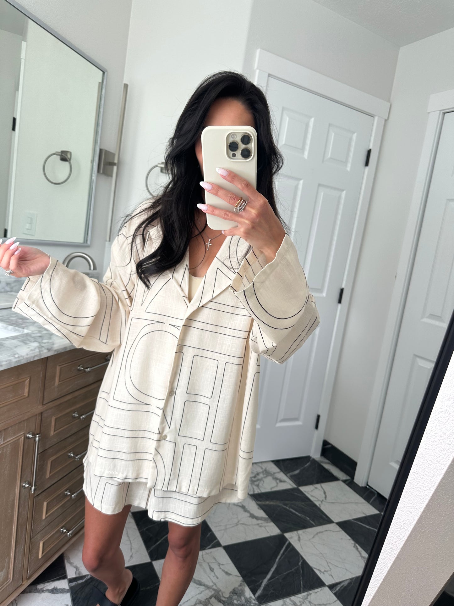 Cream linen blend Shorts Set