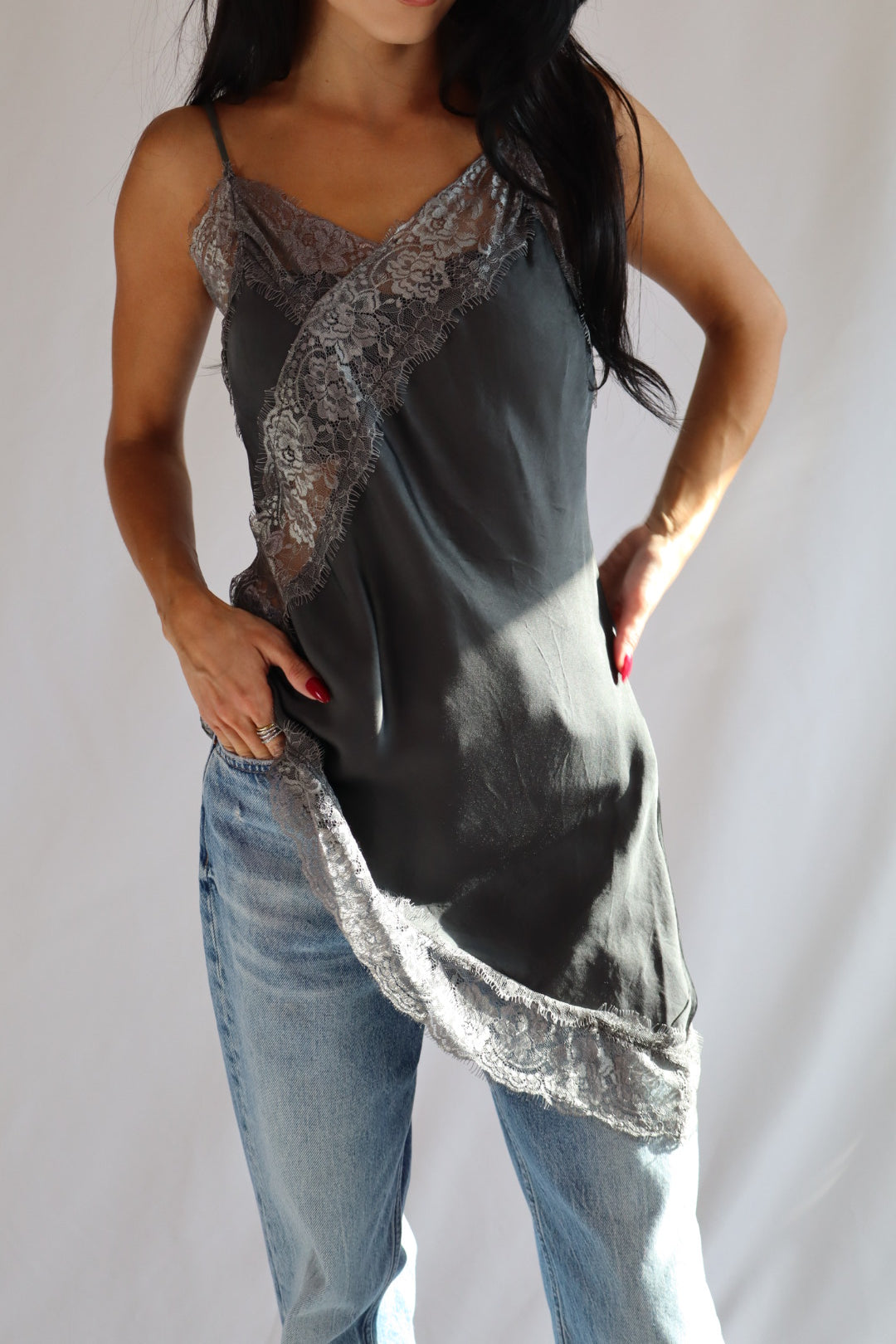 Grey Lace Camisole Top