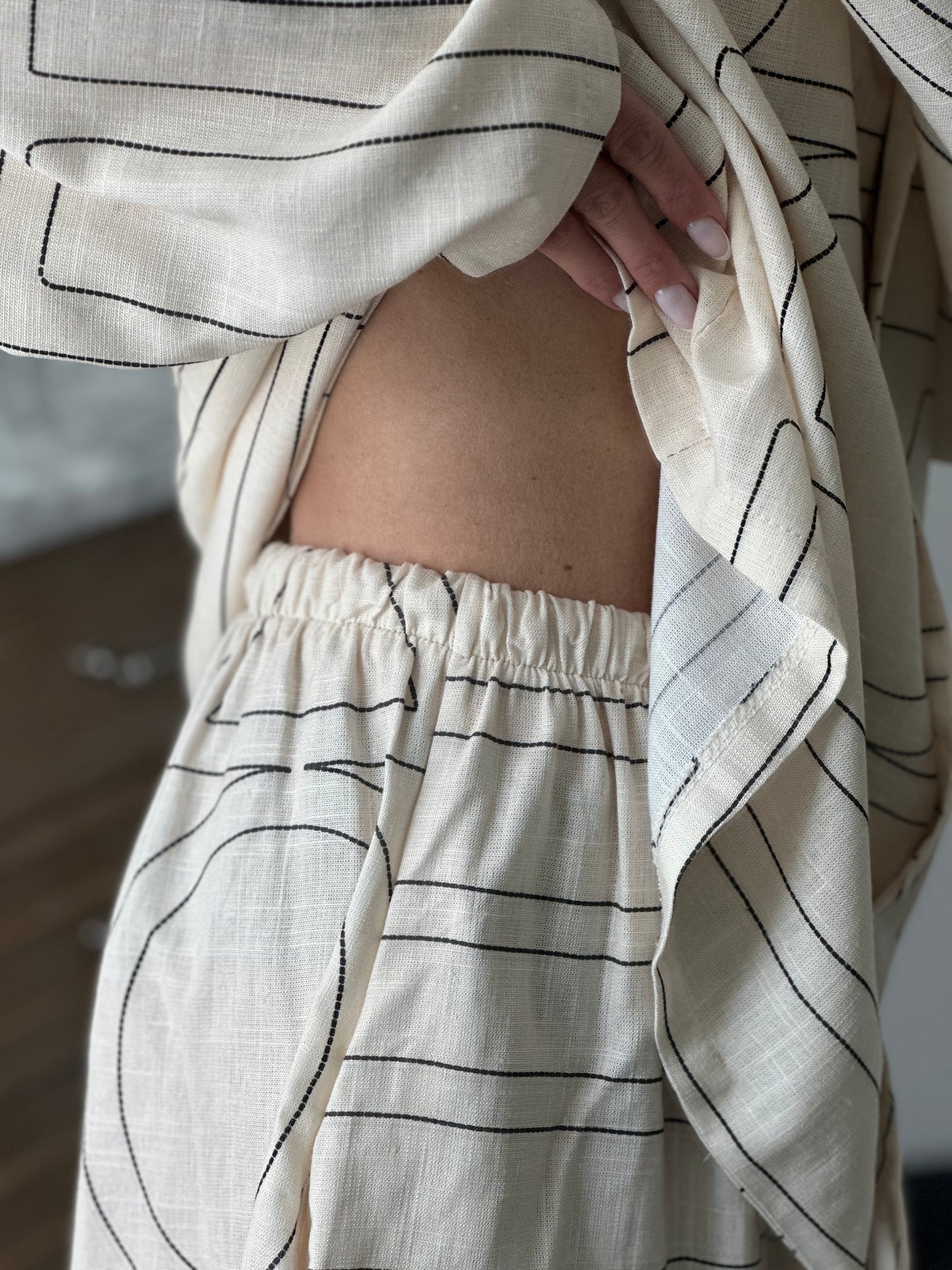 Cream linen blend Shorts Set