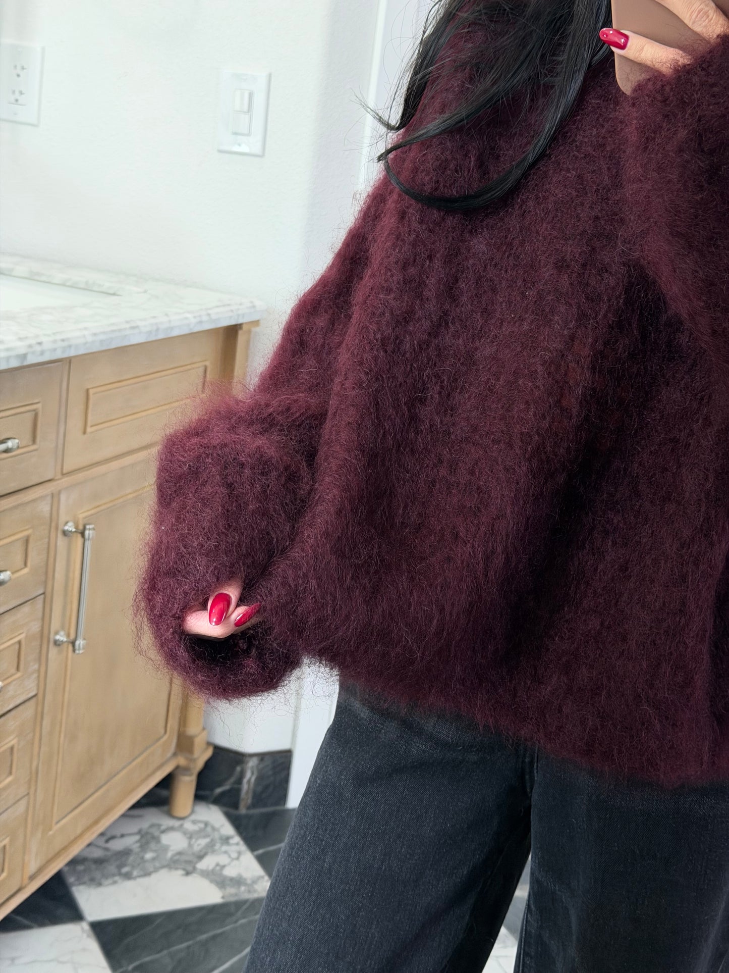 burgundy fluffy sweater