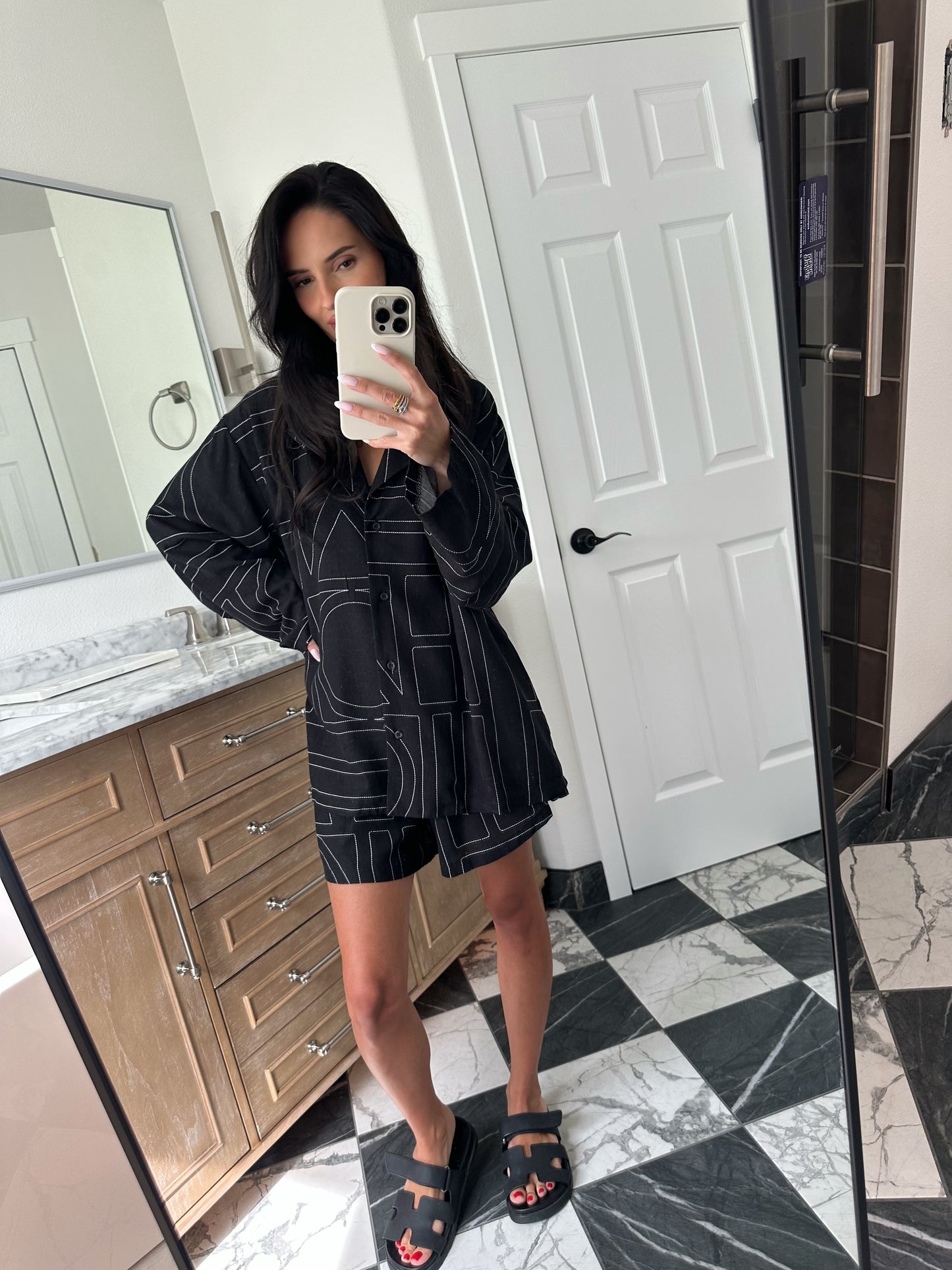 Black linen blend Shorts Set