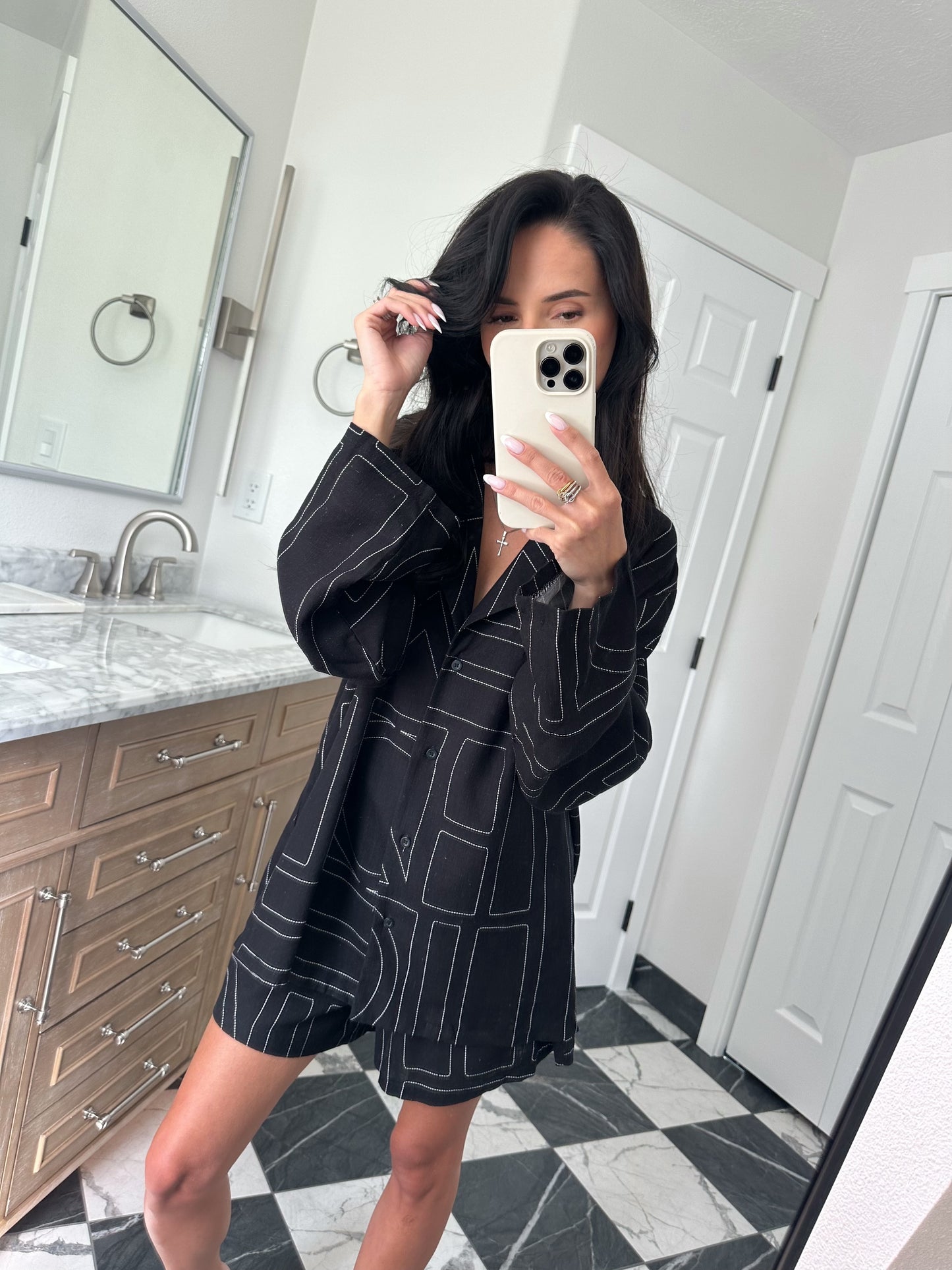 Black linen blend Shorts Set