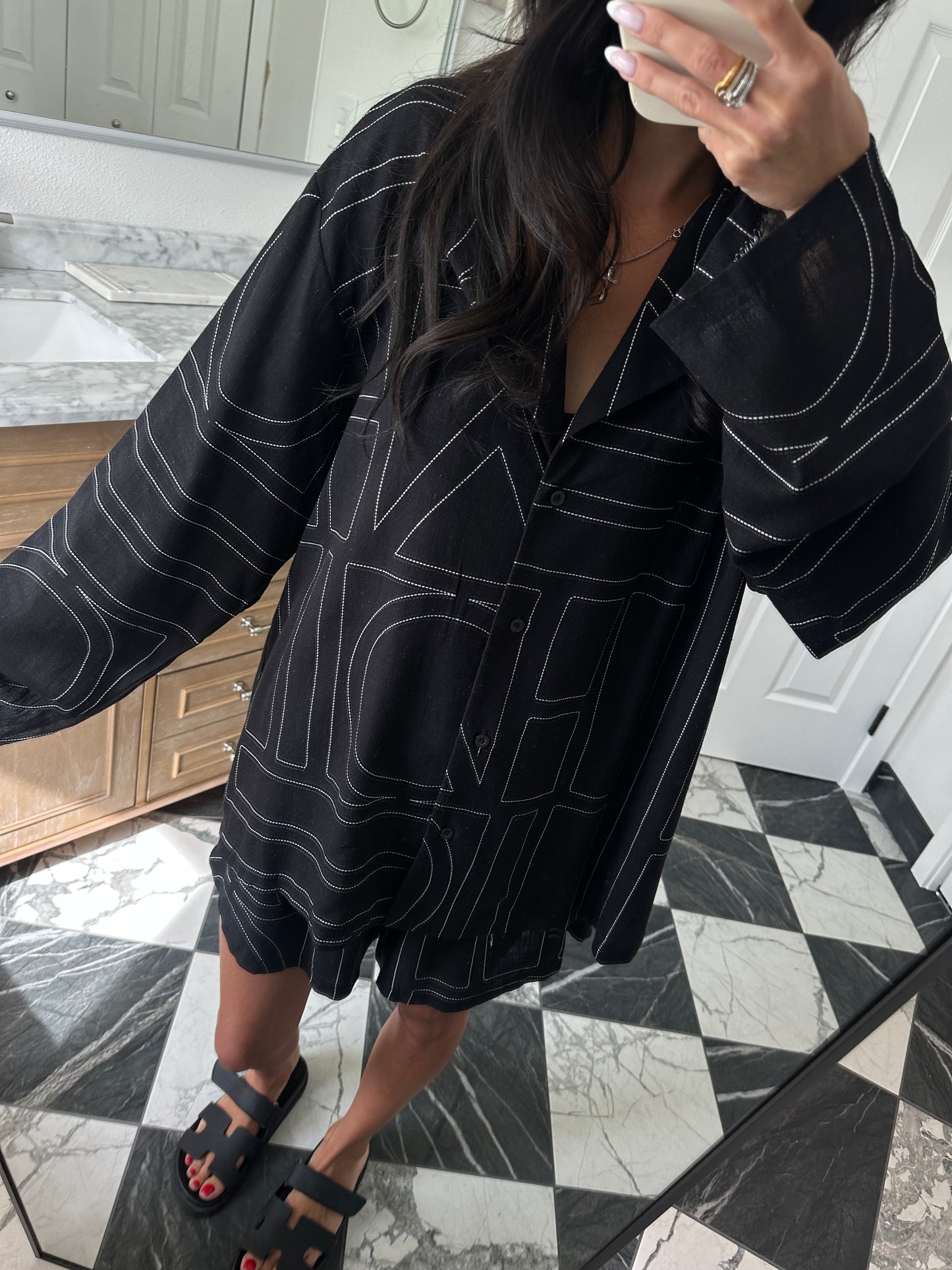 Black linen blend Shorts Set