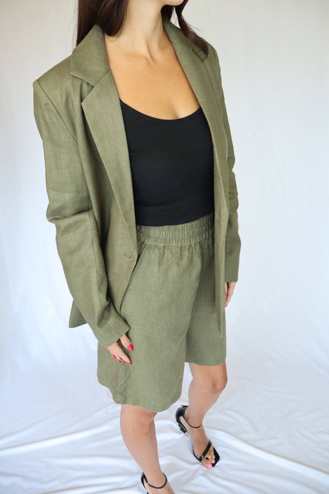 Olive Shorts Blazer Set