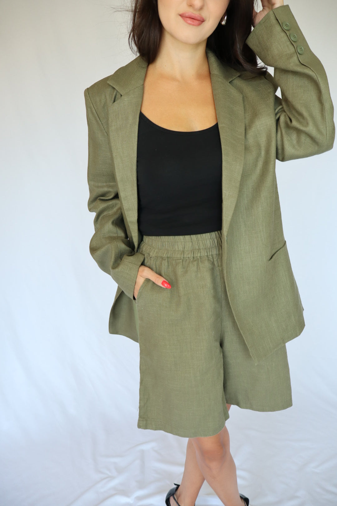 Olive Shorts Blazer Set