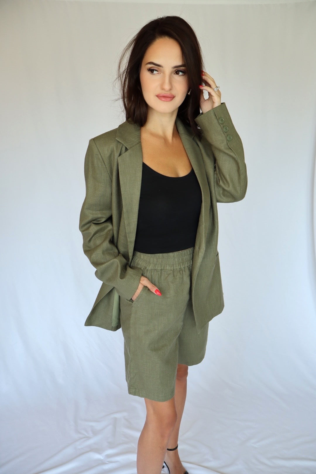 Olive Shorts Blazer Set