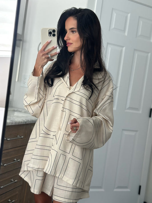 Cream linen blend Shorts Set