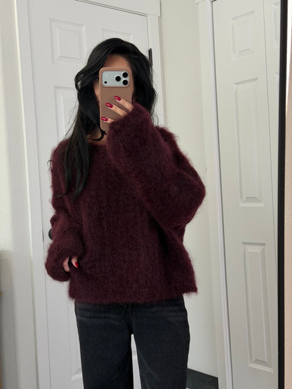 burgundy fluffy sweater