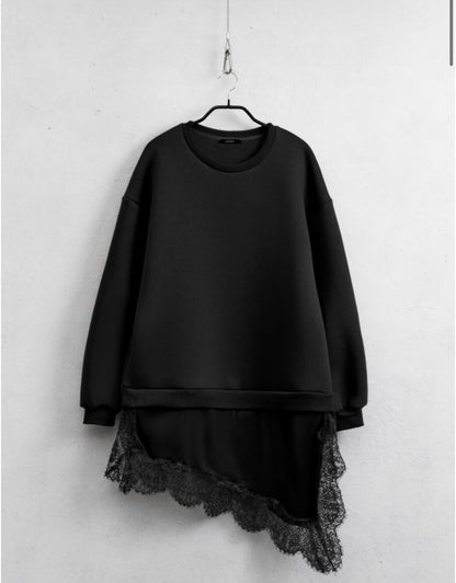 oversize lace-hem sweatshirt