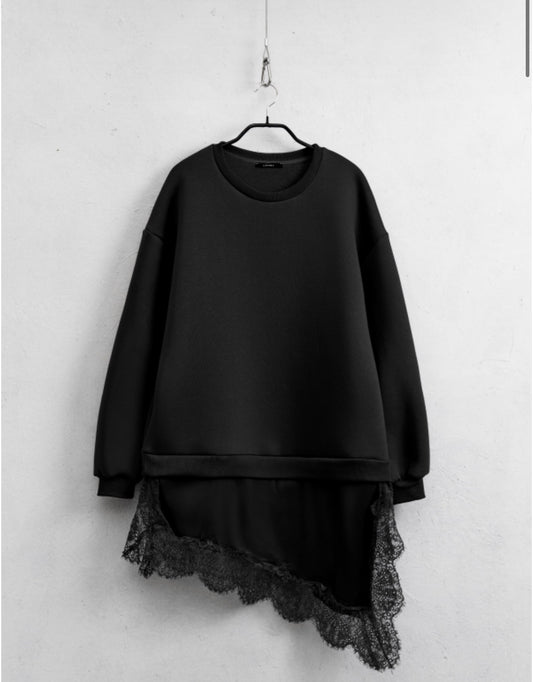 oversize lace-hem sweatshirt