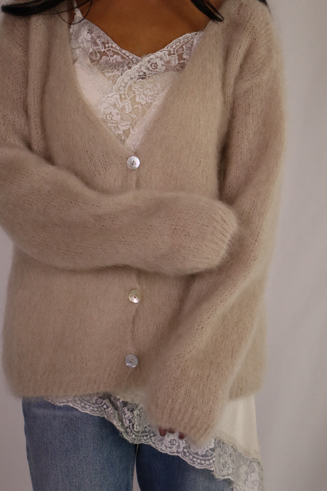 Beige Mohair Cardigan