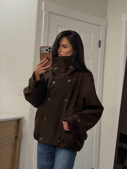 Brown double-position collar coat