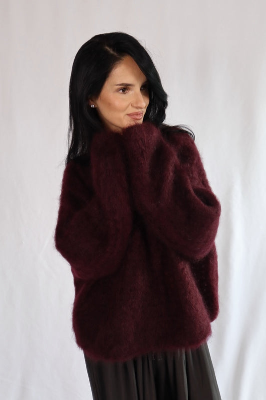 burgundy fluffy sweater