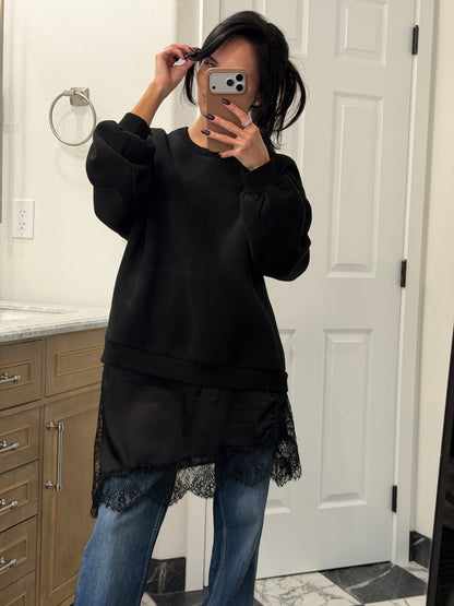 oversize lace-hem sweatshirt