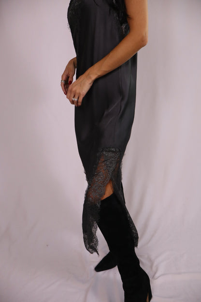 charcoal lace slip dress