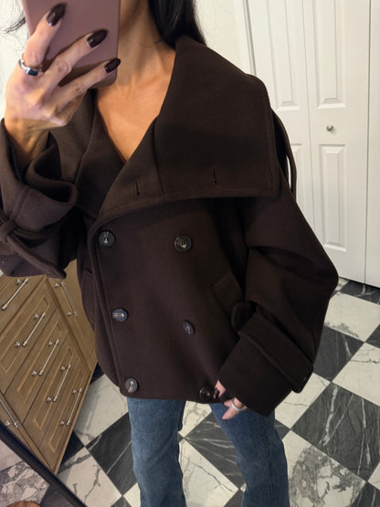 Brown double-position collar coat