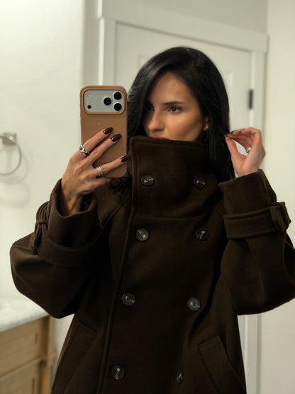 Brown double-position collar coat