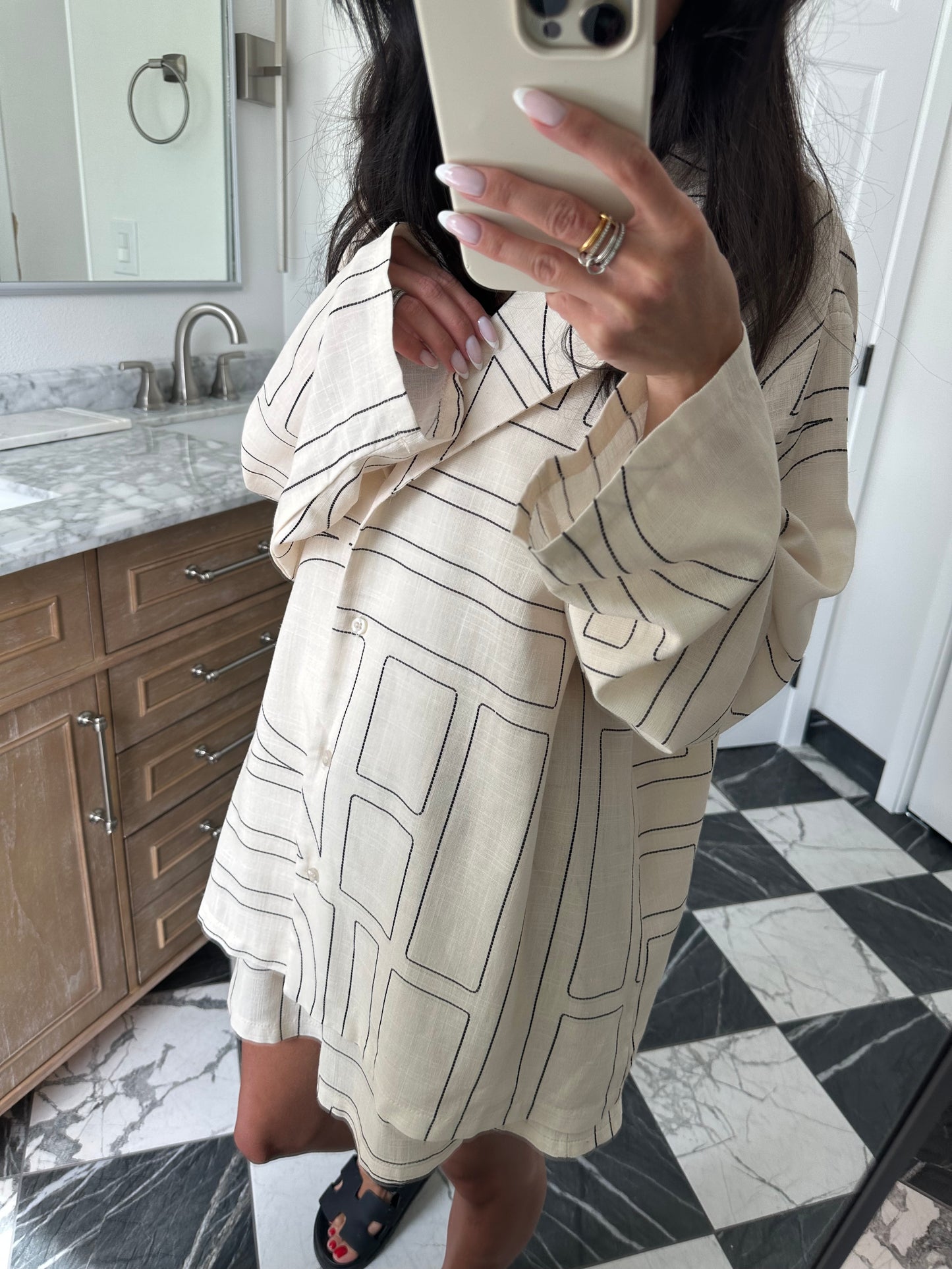 Cream linen blend Shorts Set