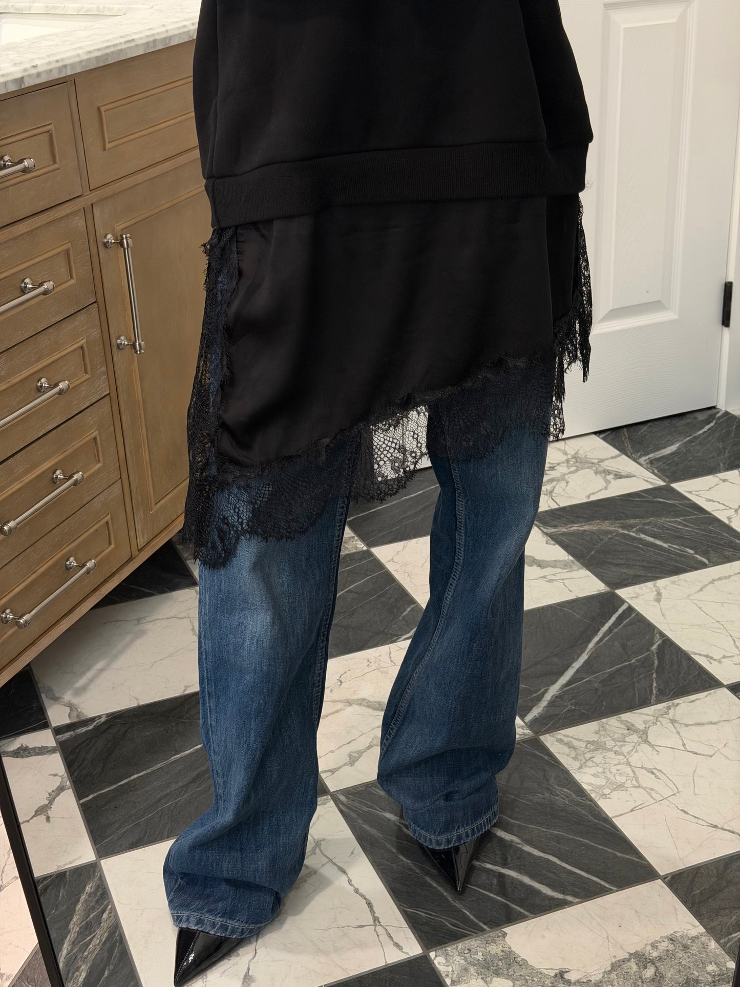 oversize lace-hem sweatshirt