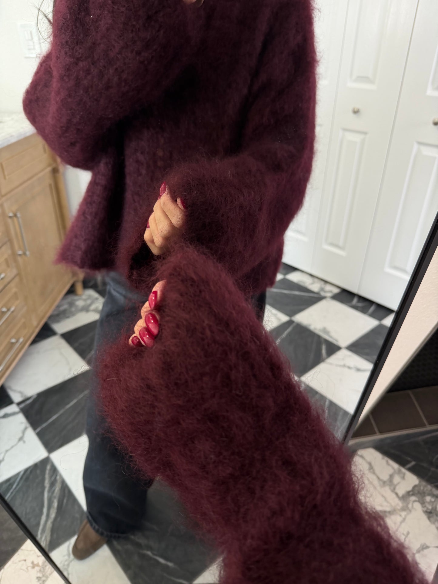 burgundy fluffy sweater