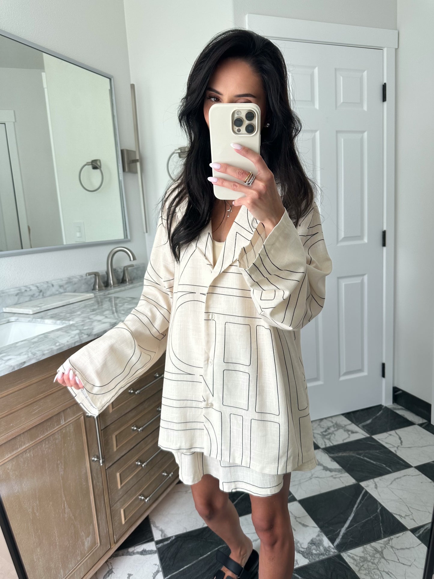 Cream linen blend Shorts Set