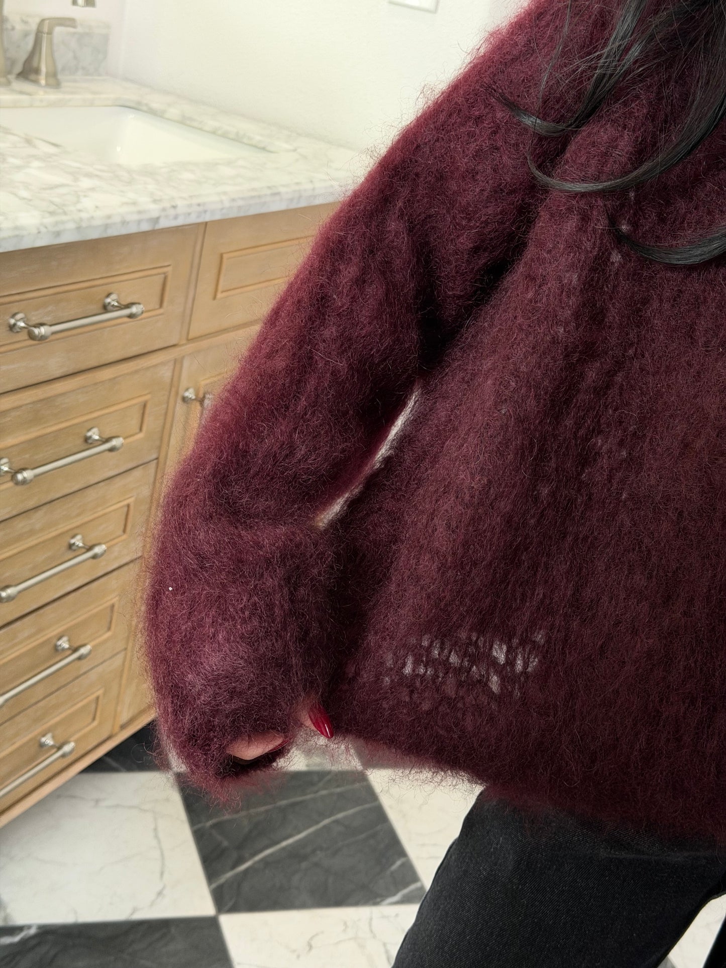 burgundy fluffy sweater