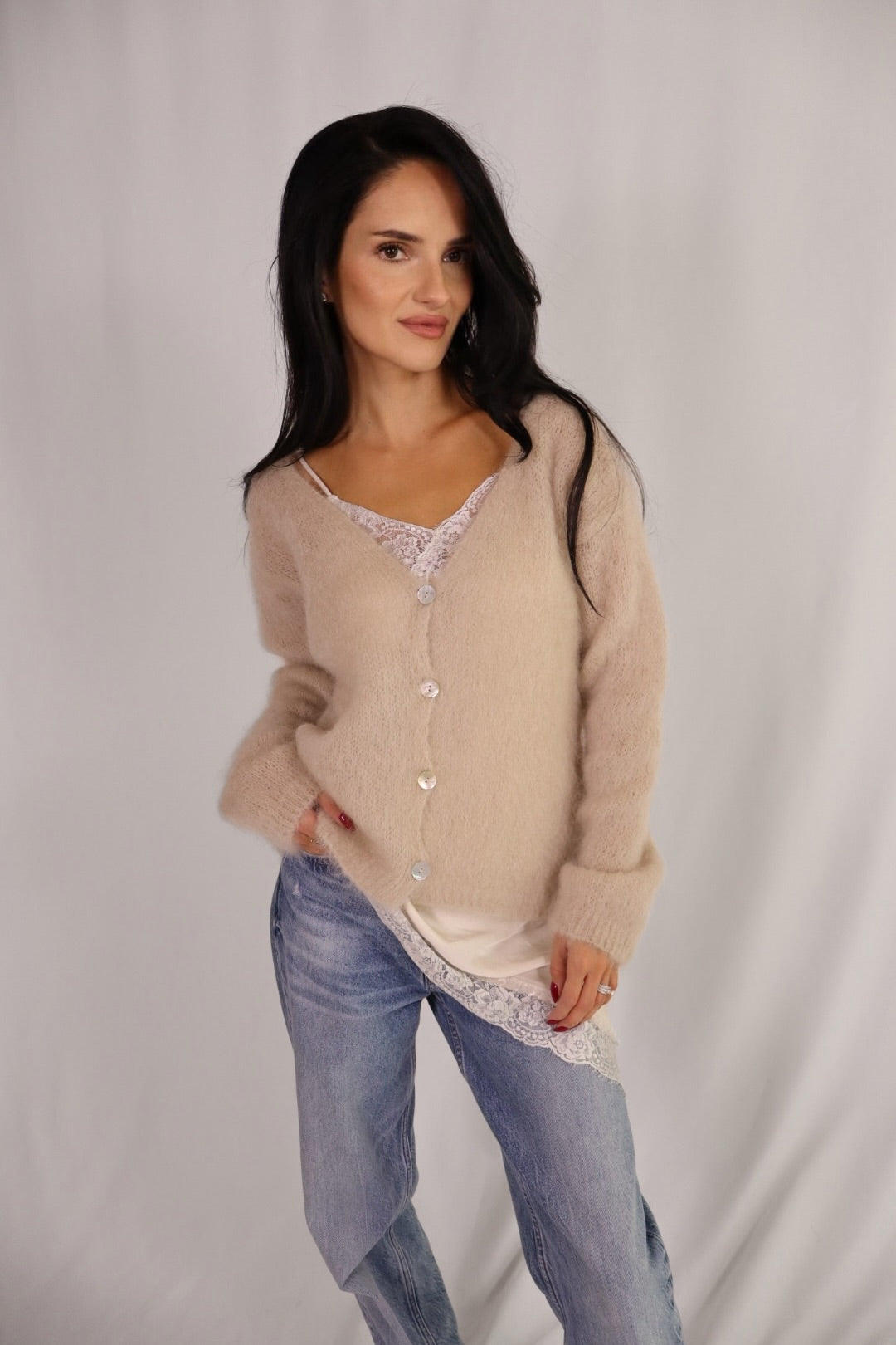 Beige Mohair Cardigan