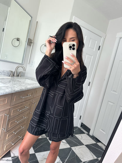 Black linen blend Shorts Set